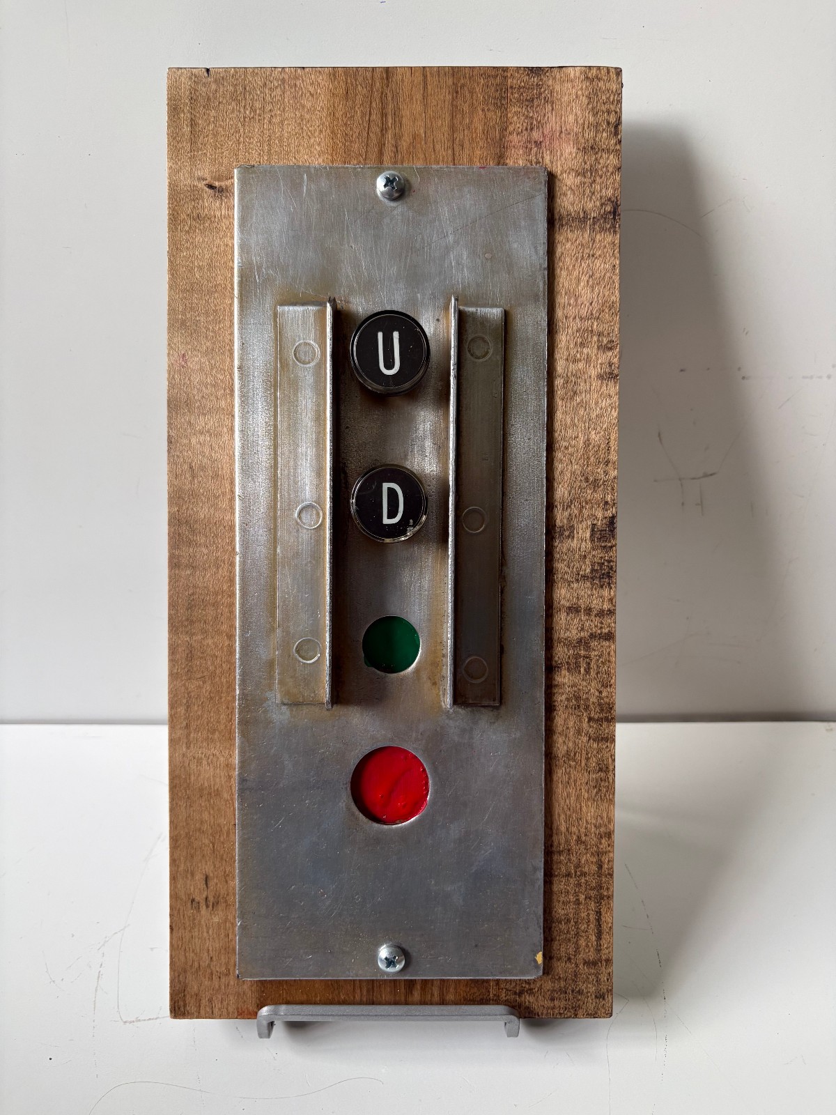 Elevator Vintage Metal Panel w/ “U” & “D” Buttons 6′ Wide 12″ Tall on Board