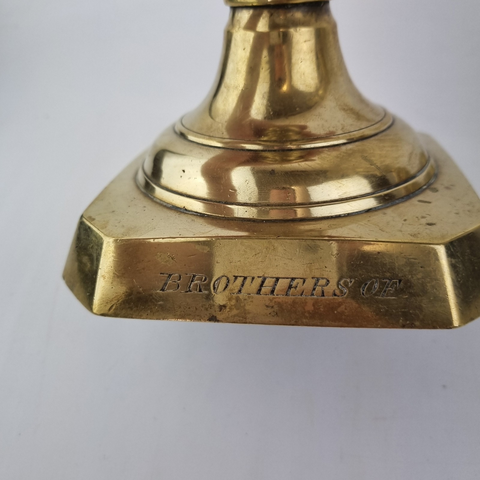Antique 19thC Pair Brass Candlesticks “The Friendly Brothers Of St Johns Society