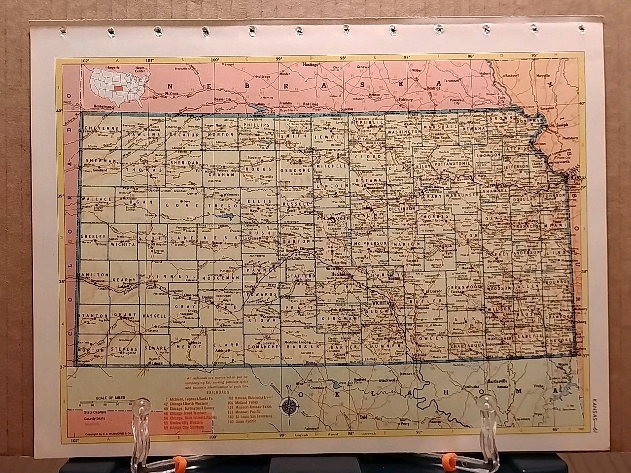 1953 Vintage KANSAS Antique Atlas Map Hammond’s World Atlas Superior Edition