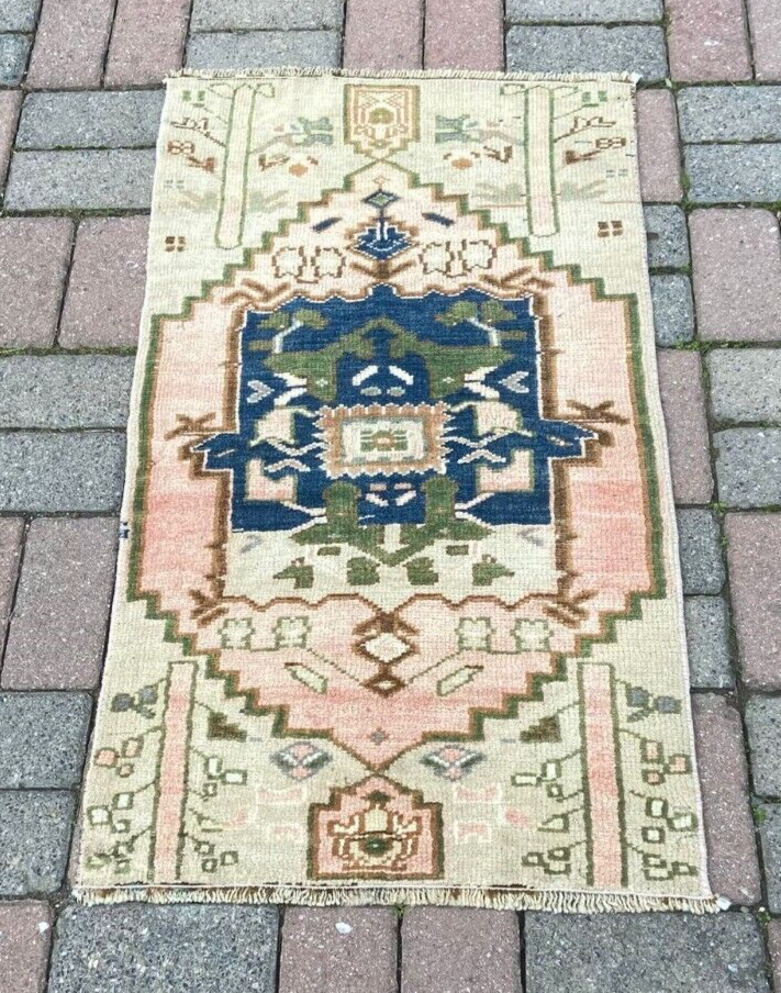 Handmade Wool Rug, Door Mat, Boho Rug, 1.8×3.4 ft Oriental Rug, Vintage Carpet