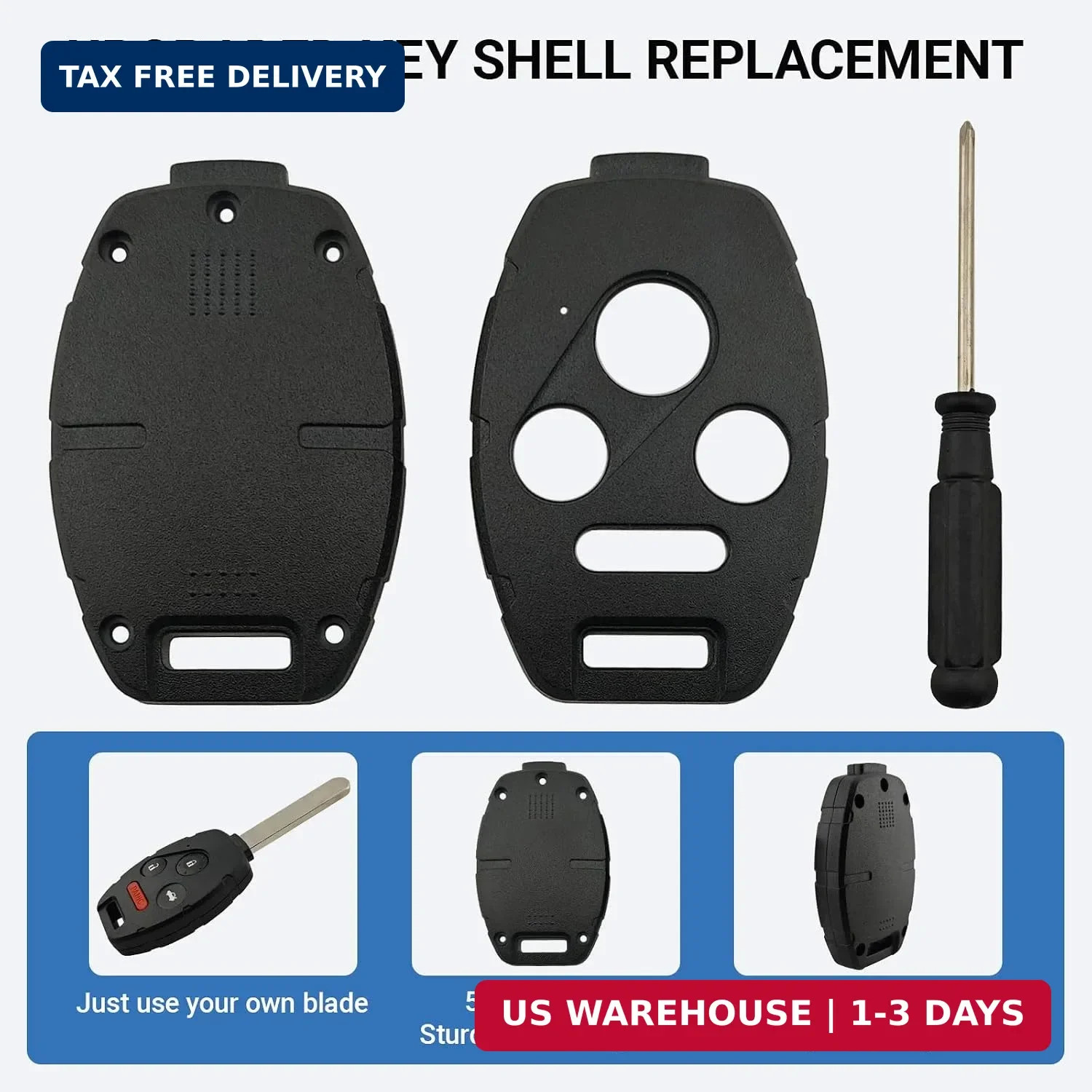 No Cutting Upgraded Version Replacement Key Fob Cover Case fit for Honda 2003-20