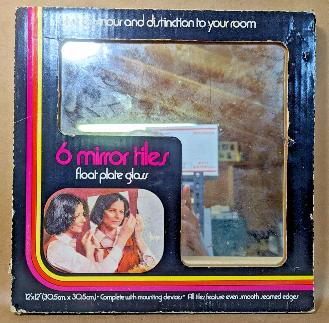 Vintage Plain 12 x 12 Mirror Tiles NOS Sealed Box of 6 1970s 70s USA