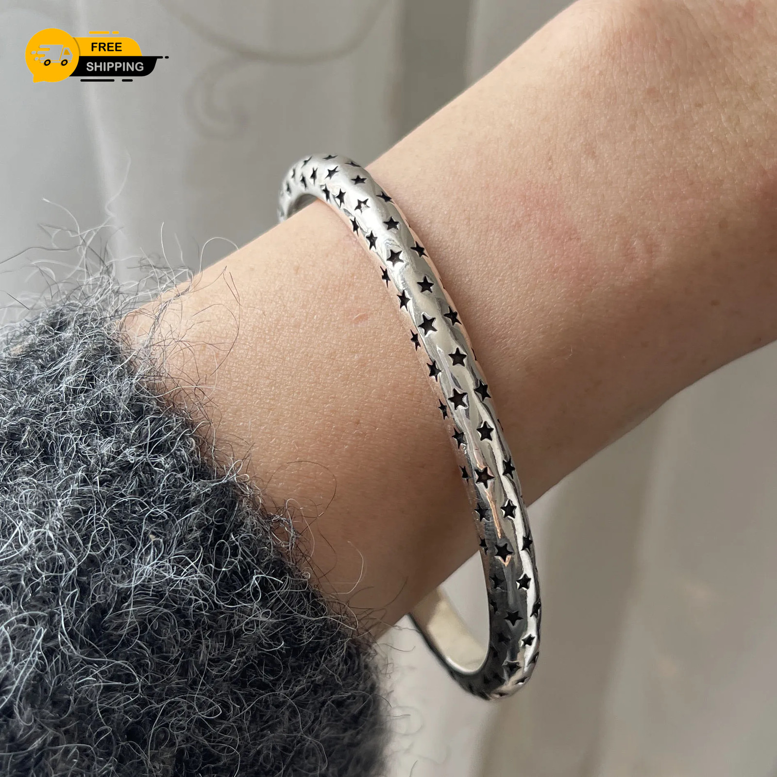 925 Sterling Silver Retro Black Star Bracelet Women Men Vintage Gift UK