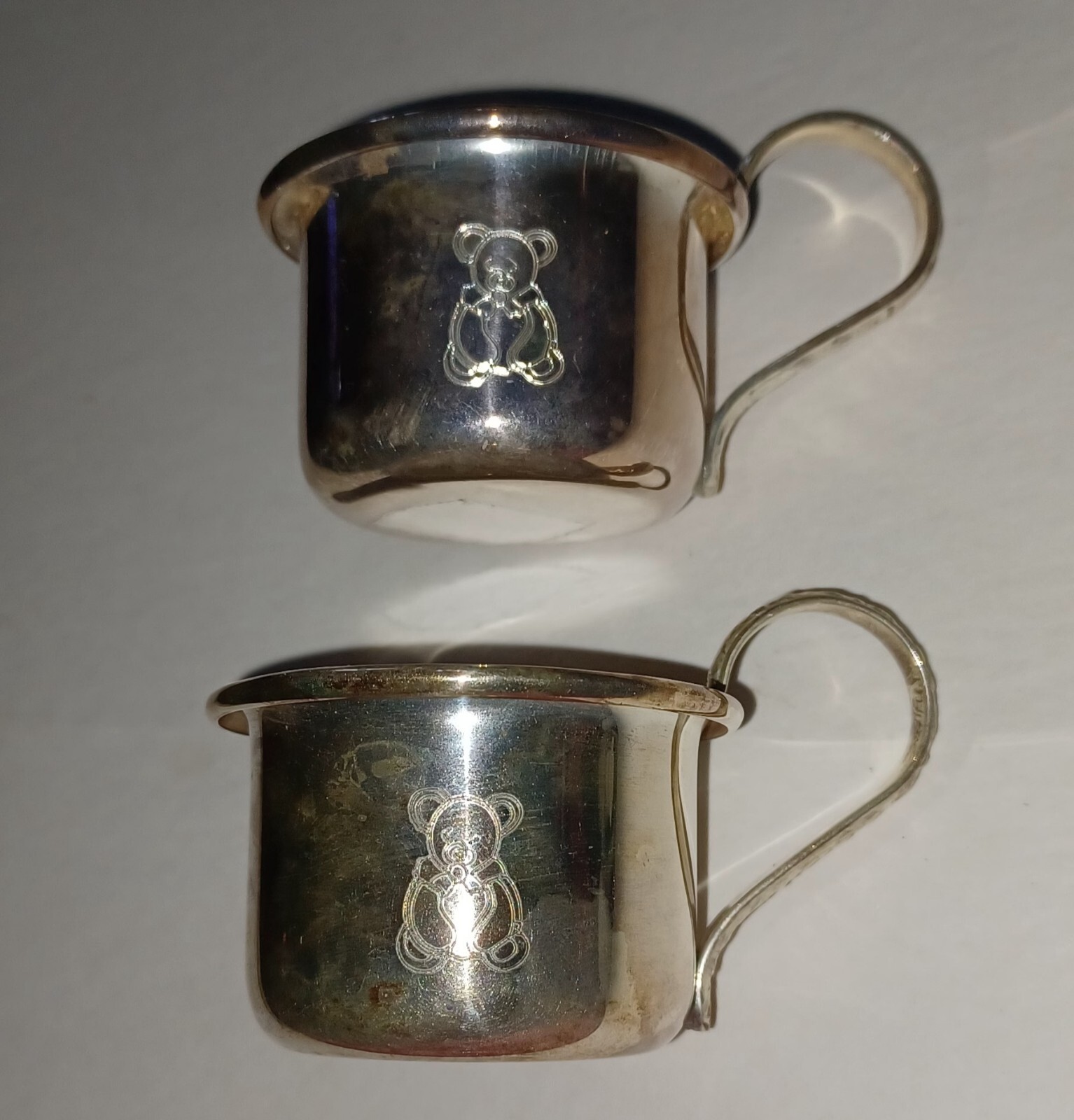 2 Vintage BABY Or Doll Silverplate Mugs W/etched Teddy BEAR, Chile