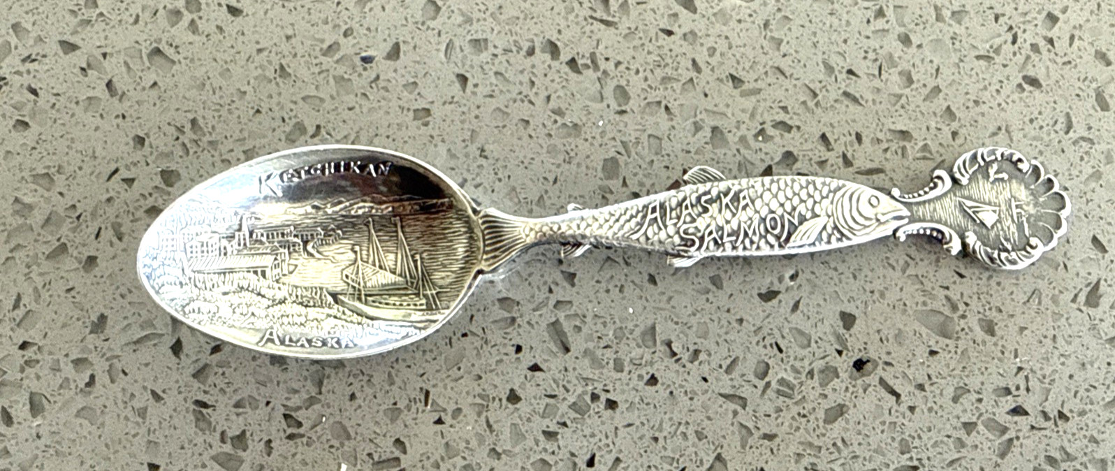 Sterling Silver ~ Souvenir Spoon KETCHIKAN, ALASKA . FISH HANDLE *Alaska Salmon