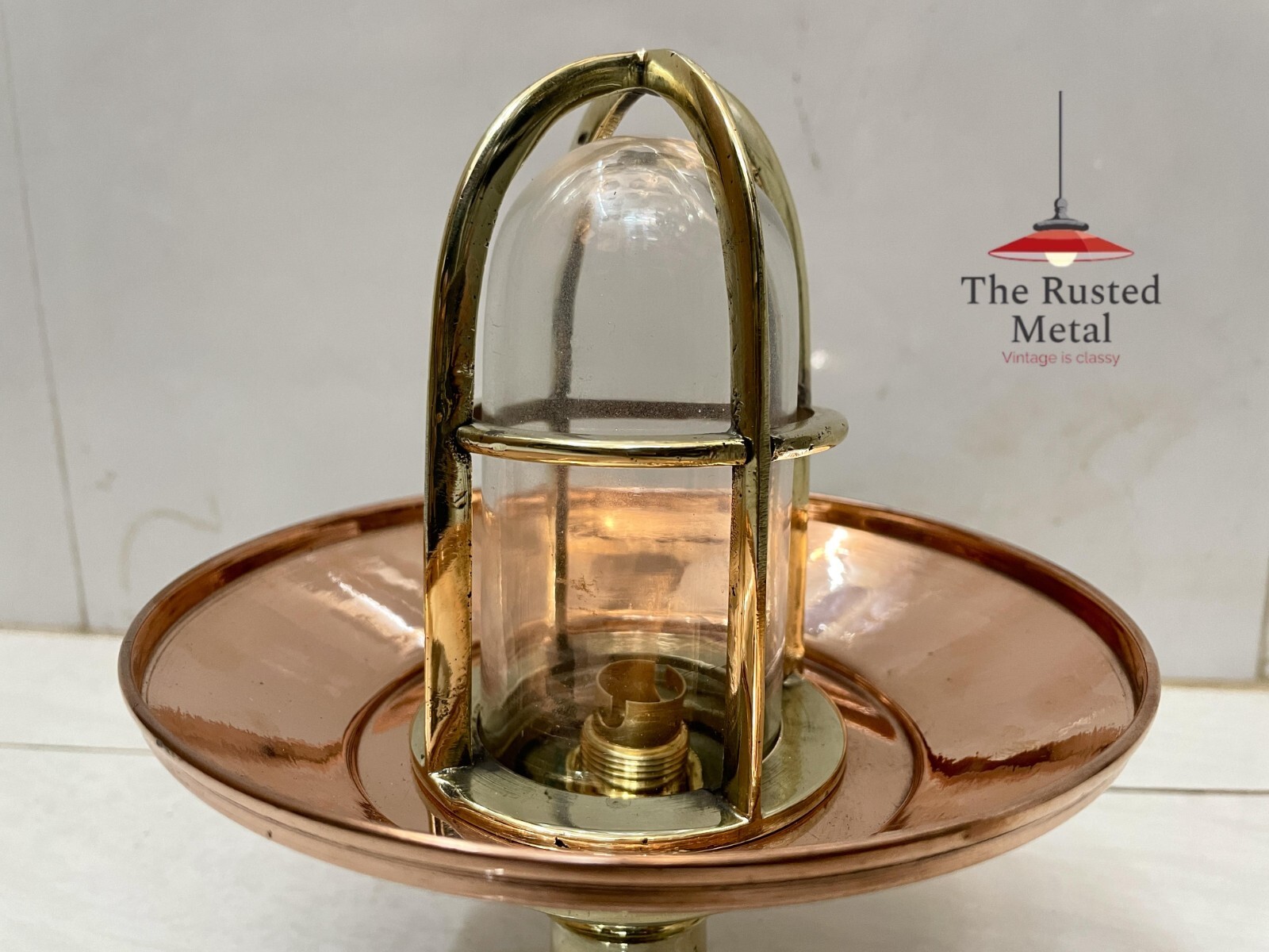 Small Brass Ceiling Light Fixture with Copper Shade – Elegant Home Decor Light