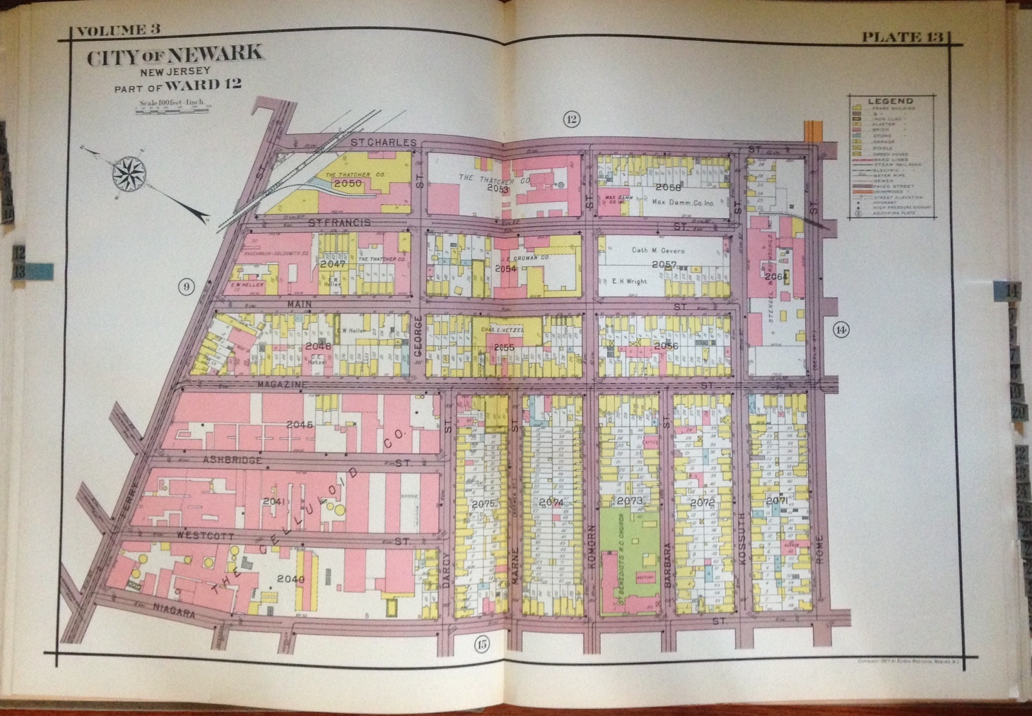 ORIGINAL 1927 E. ROBINSON NEWARK NEW JERSEY ST. BENEDICTS R.C. CHURCH ATLAS MAP