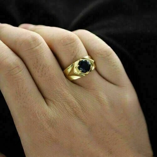 2Ct Round Cut Lab Created Sapphire Men’s Engagement Ring 14K Yellow Gold Plated
