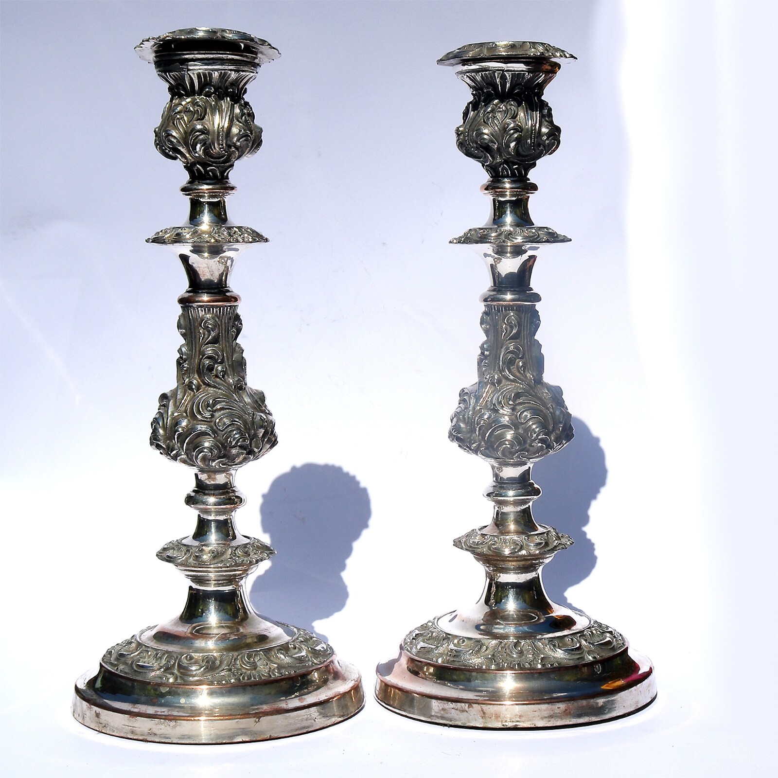 Substantial antique Georgian Old Sheffield silver plate Candlesticks 33cm C.1800