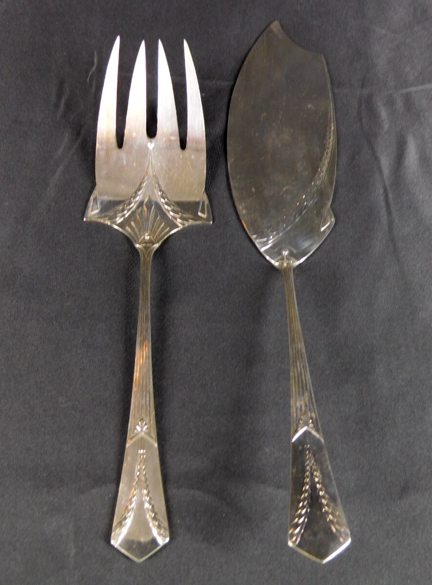Antique Jugendstil signed WMF Silver Plate Pair of Fish Servers Fork & Slice