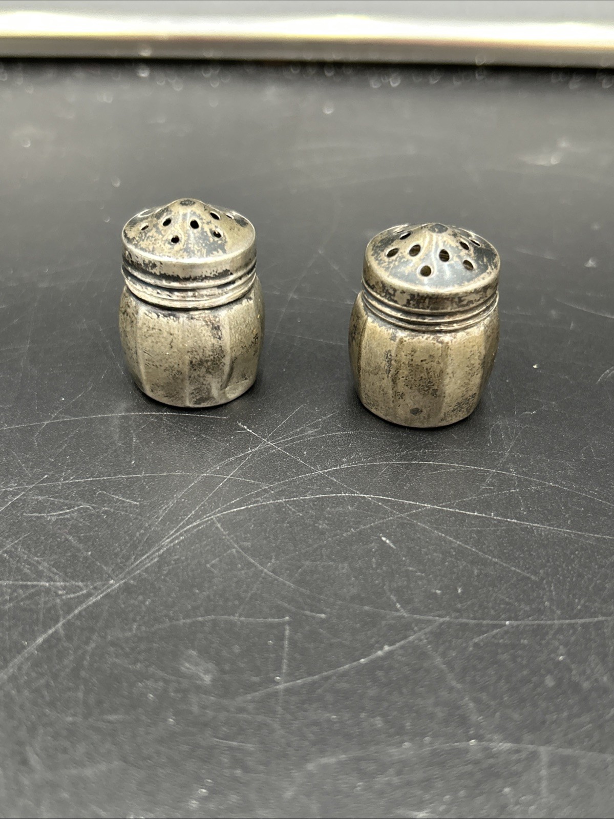 Antique Art Deco Sterling Silver Individual Salt and Pepper Shakers Screw Lids