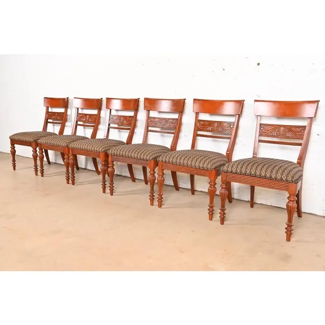 Ethan Allen British Colonial Solid Cherry Wood Dining Chairs, Set of Six