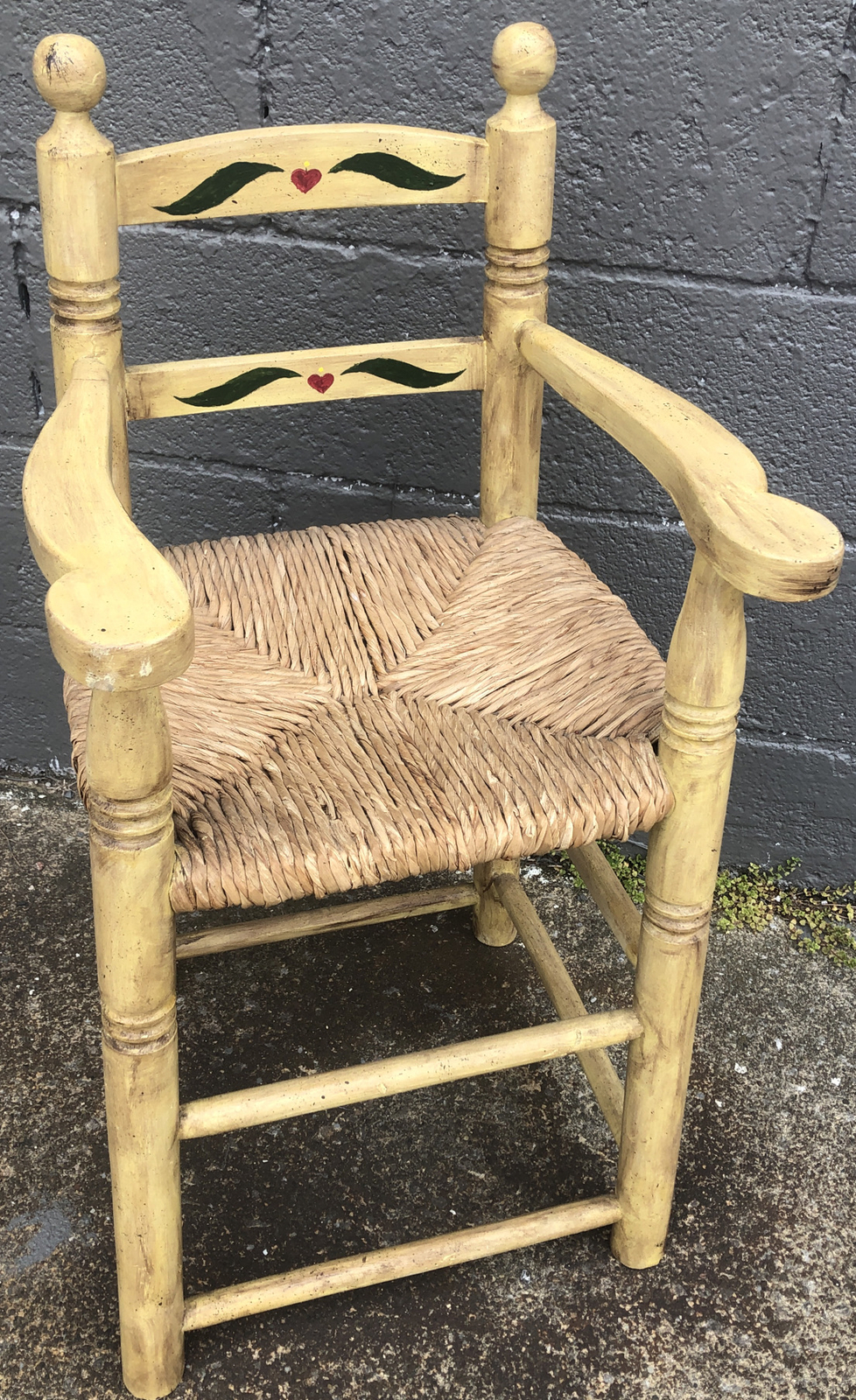 Antique Doll High Chair Old Rush Seat Monterey Style Painted Woven Rustic