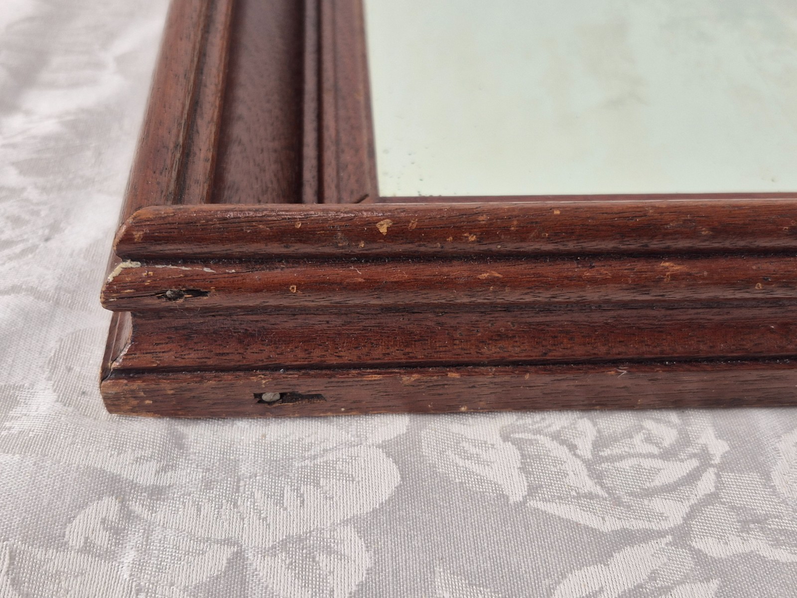 Vintage Antique Walnut Deep Well Wood Frame Mirror Hanging Wall 17×13″ Victorian