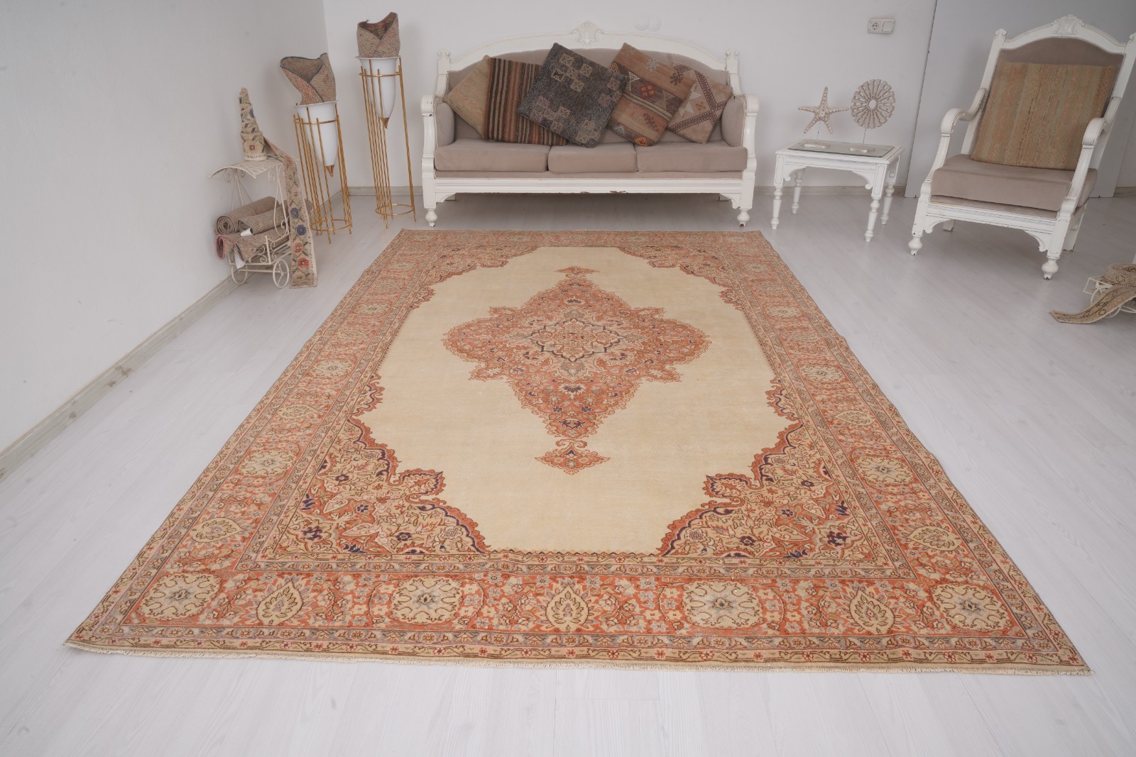 7×10 Area Rug Large Turkish Carpet Oushak Oversize Vintage Rug Antique Rug 906