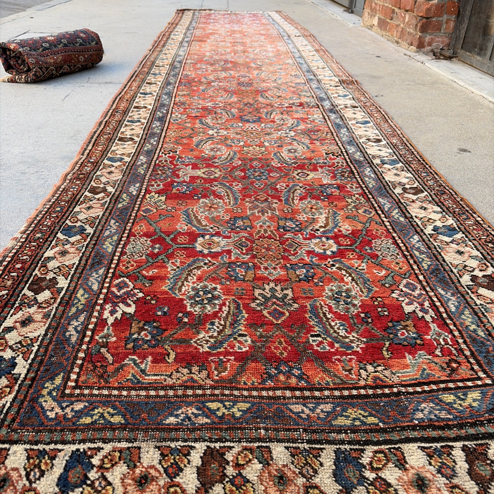 Auth: 19th C Runner Rare Herize Trans Caucasian Wool Beauty Sunset Red 3×14