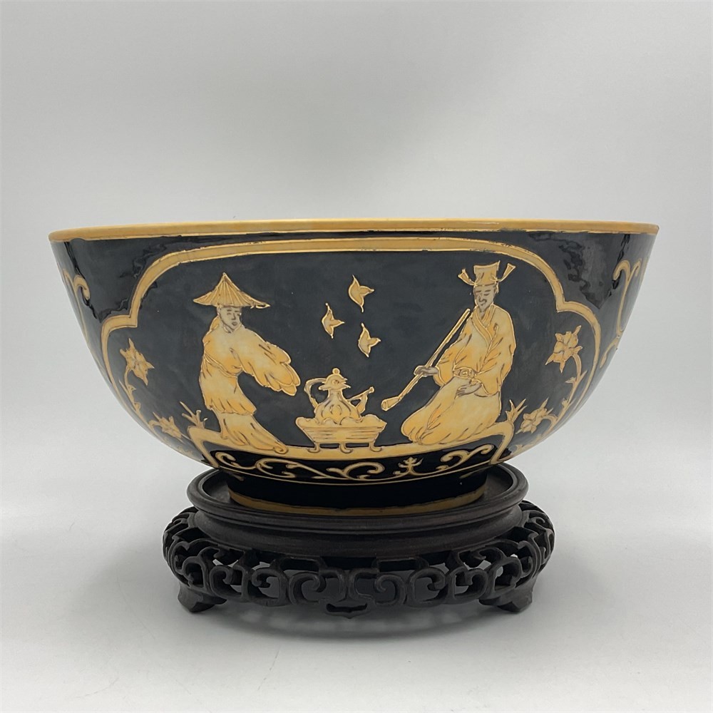 Chinese Black and Gold Porcelain Bowl 1980s