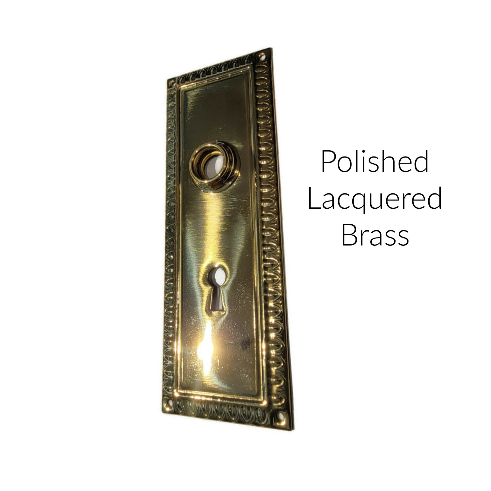 Refined antique style door trim escutcheon plate in the Lacquered Brass Finish