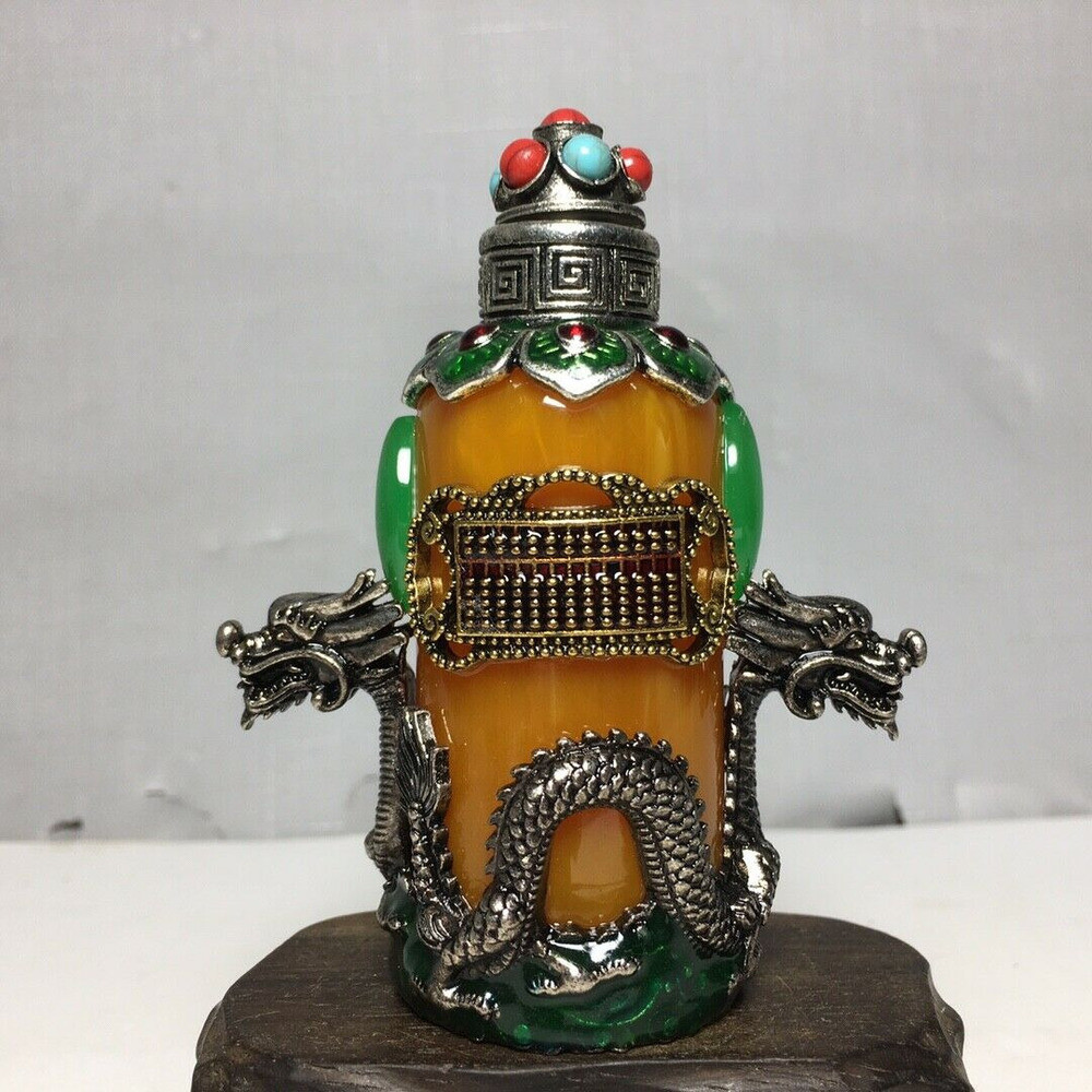 Old Beijing Chinese Snuffbox Box Gift Jewelry Antique Dragon Statue Vintage