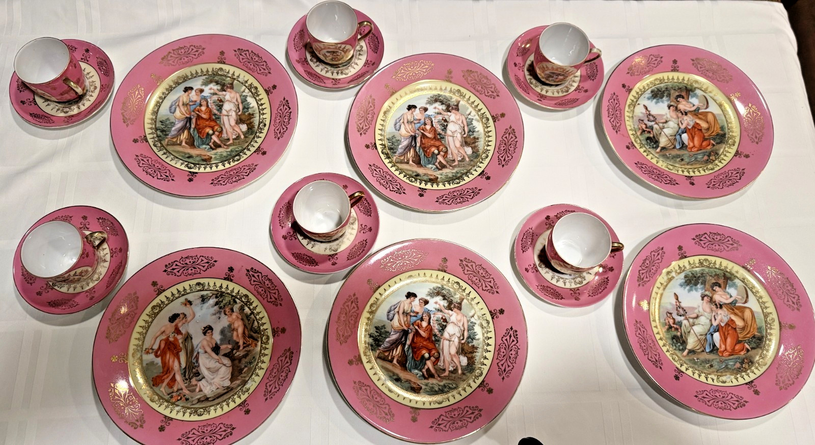 RARE SET OF 6 FRAGANOD LOVE STORY ART DECO 6 PLATES , CUPS AND SAUCERS 1930’S