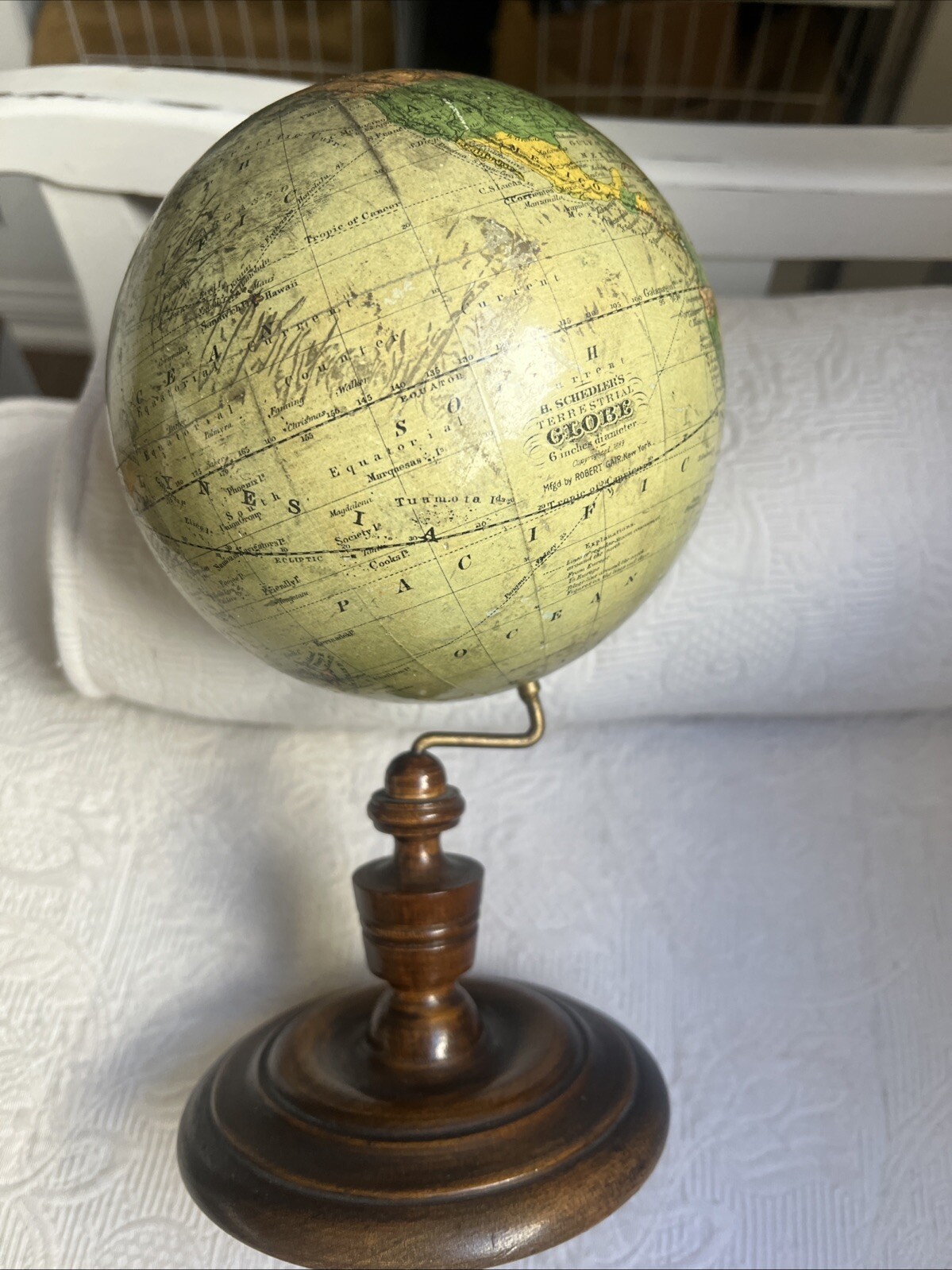 Antique H. Schedler’s 6″ diameter Terrestrial Globe Copyright 1889 #2B