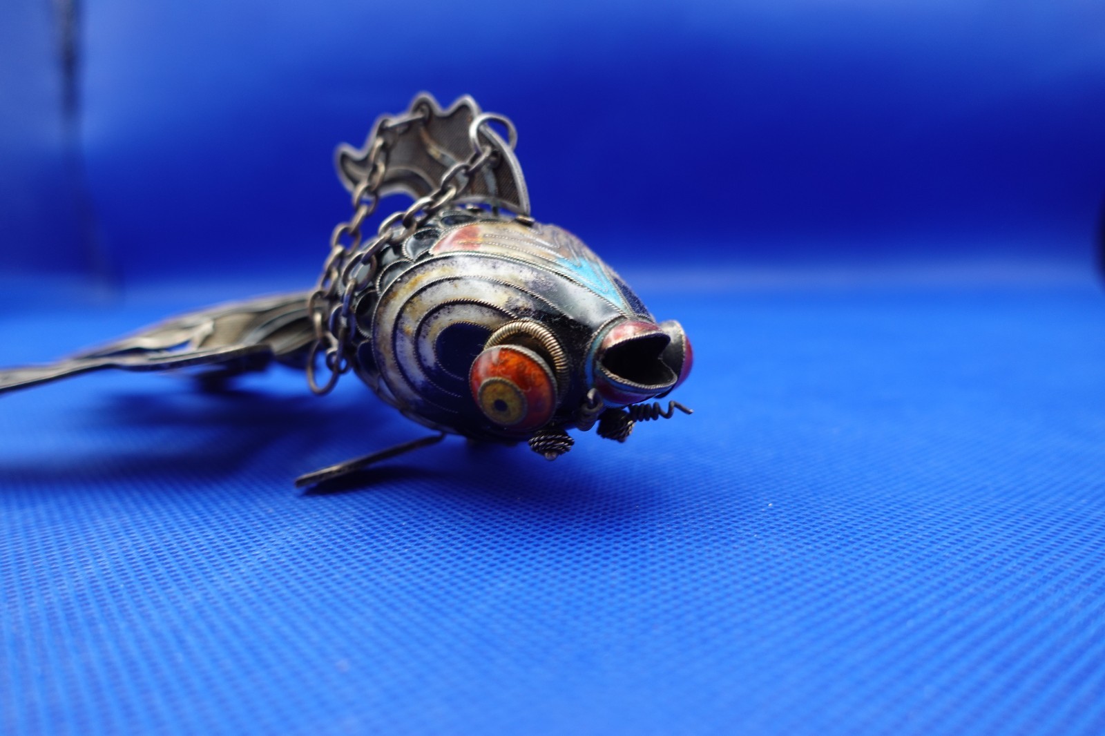 Unusual Novelty Solid Silver & Enamel Fish – Marked Sterling – 114g – Not Scrap