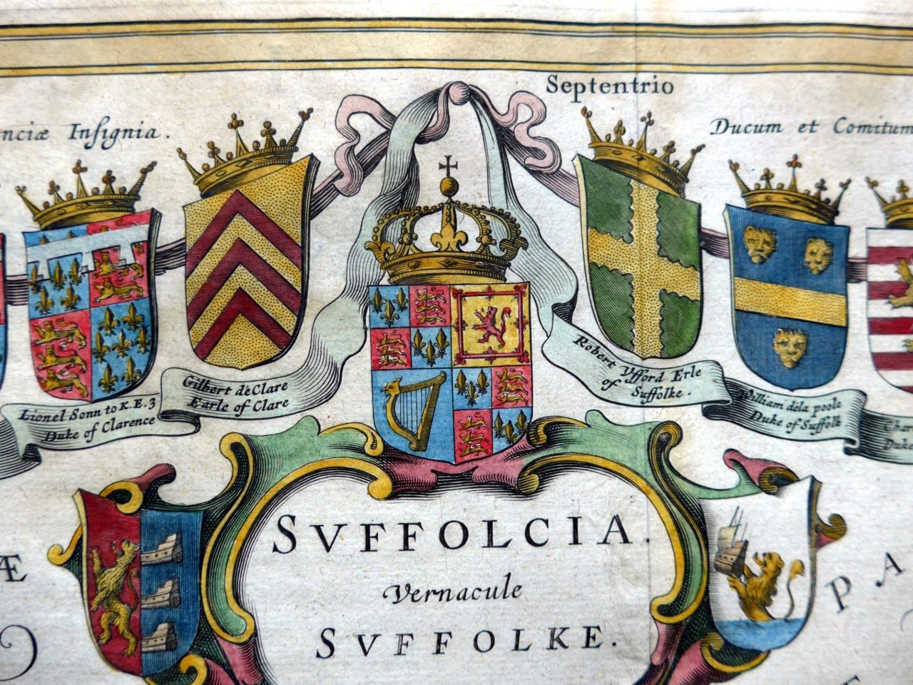 SUFFOLK SUFFOLCIA BY JOAN BLAEU c1654 GENUINE ANTIQUE ENGRAVED MAP