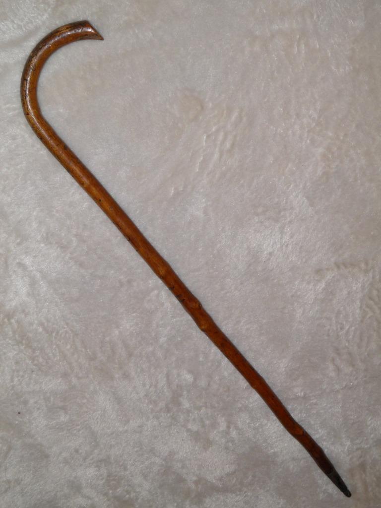 Early 19th Century Fruitwood Walking Stick/Cane W/ Crook Handle & Initials- 86cm