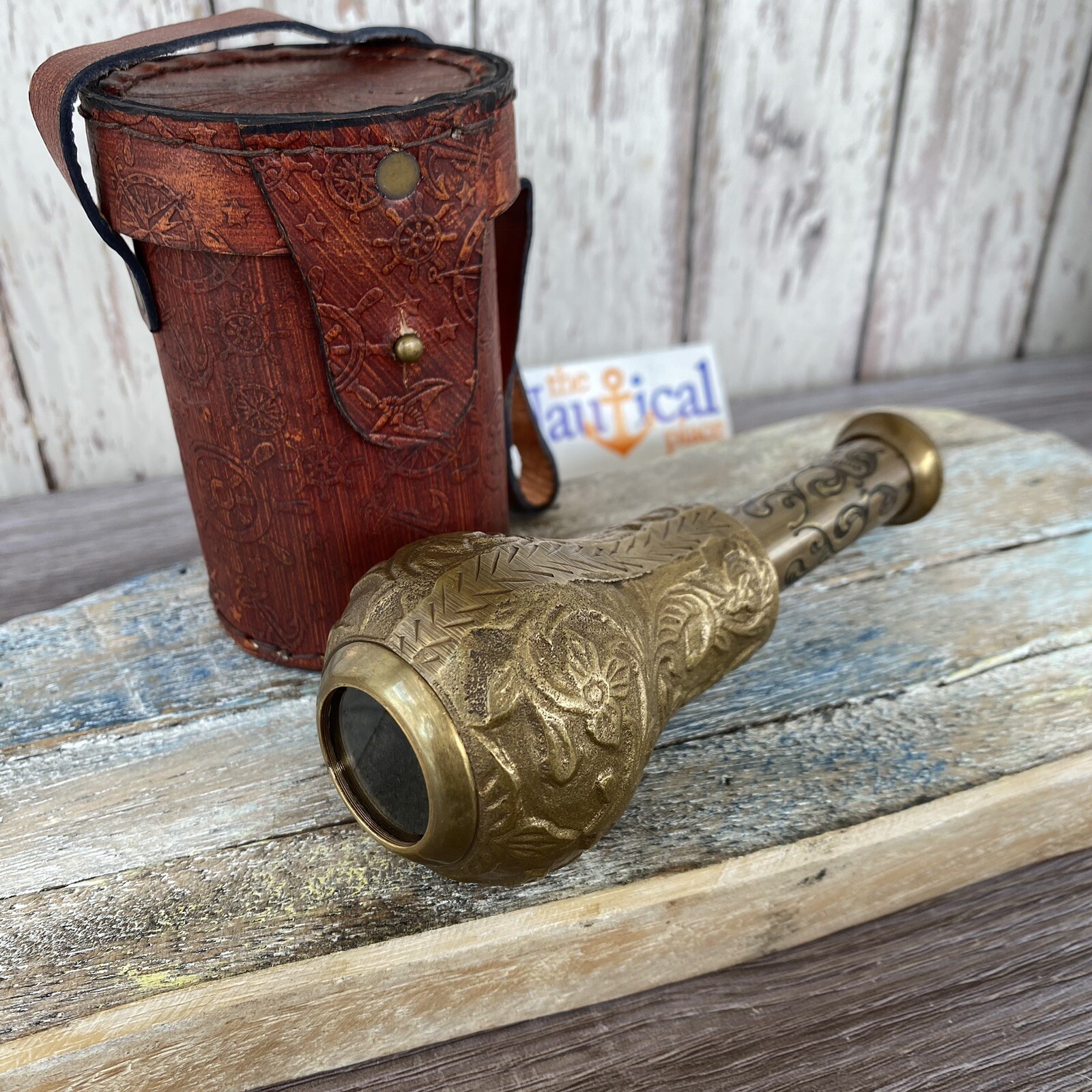 Victorian Style Etched Brass Telescope w/ Wooden Box – Antique Finish – Nautical