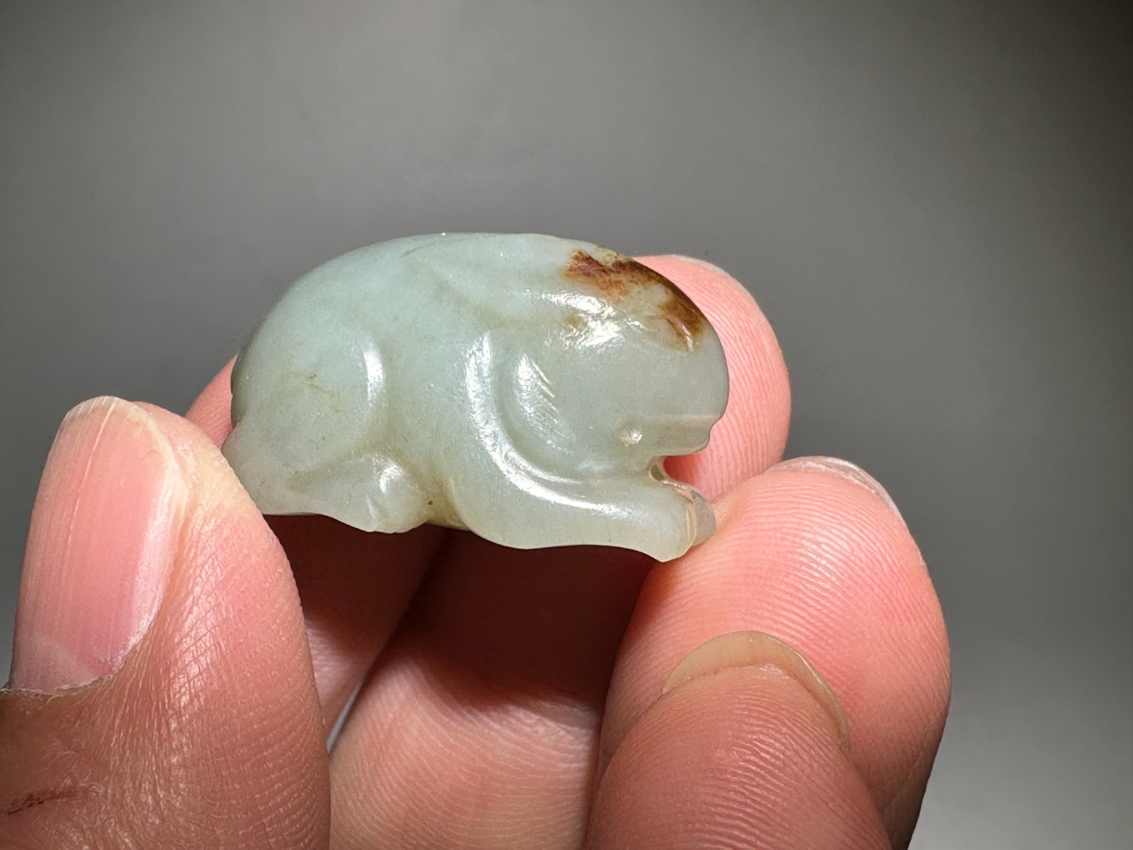 Rare Song Dy Old Jade Carved “Rui Shou 瑞兽” Rabbit Design Statue Pendant L 2.7 cm