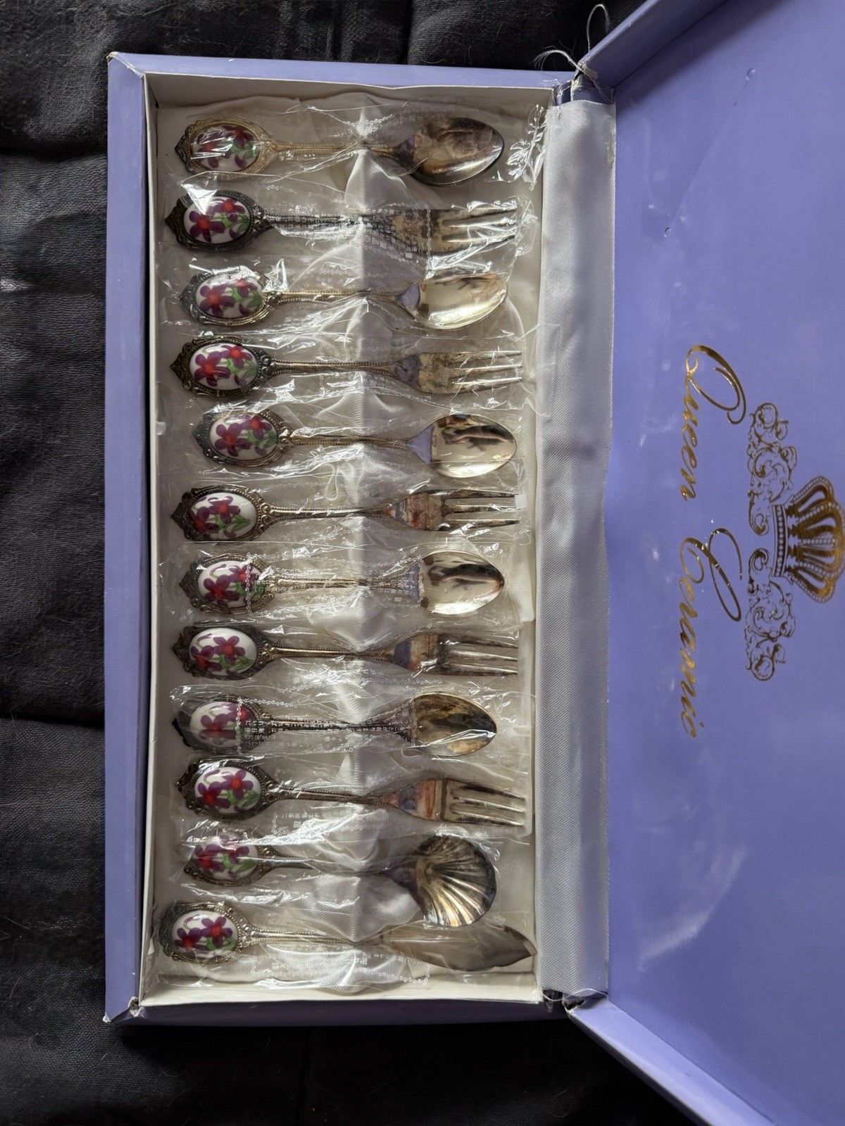 Queen Ceramic Dessert Silverware Set of 12 Ceramic Flower Design