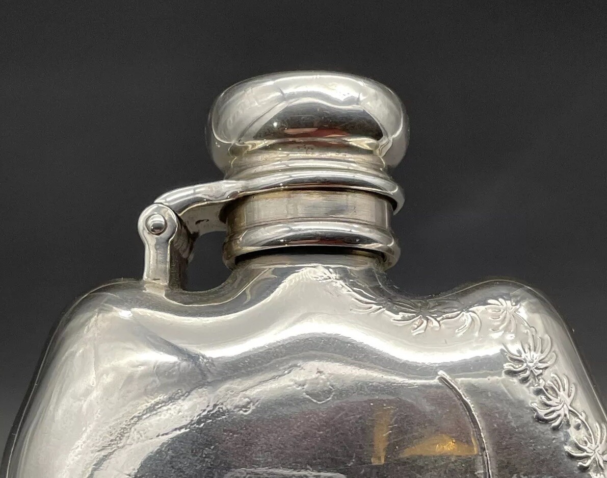 Whiting Aesthetic Sterling Silver Flask Acid Etched Floral Decorations 1880’s