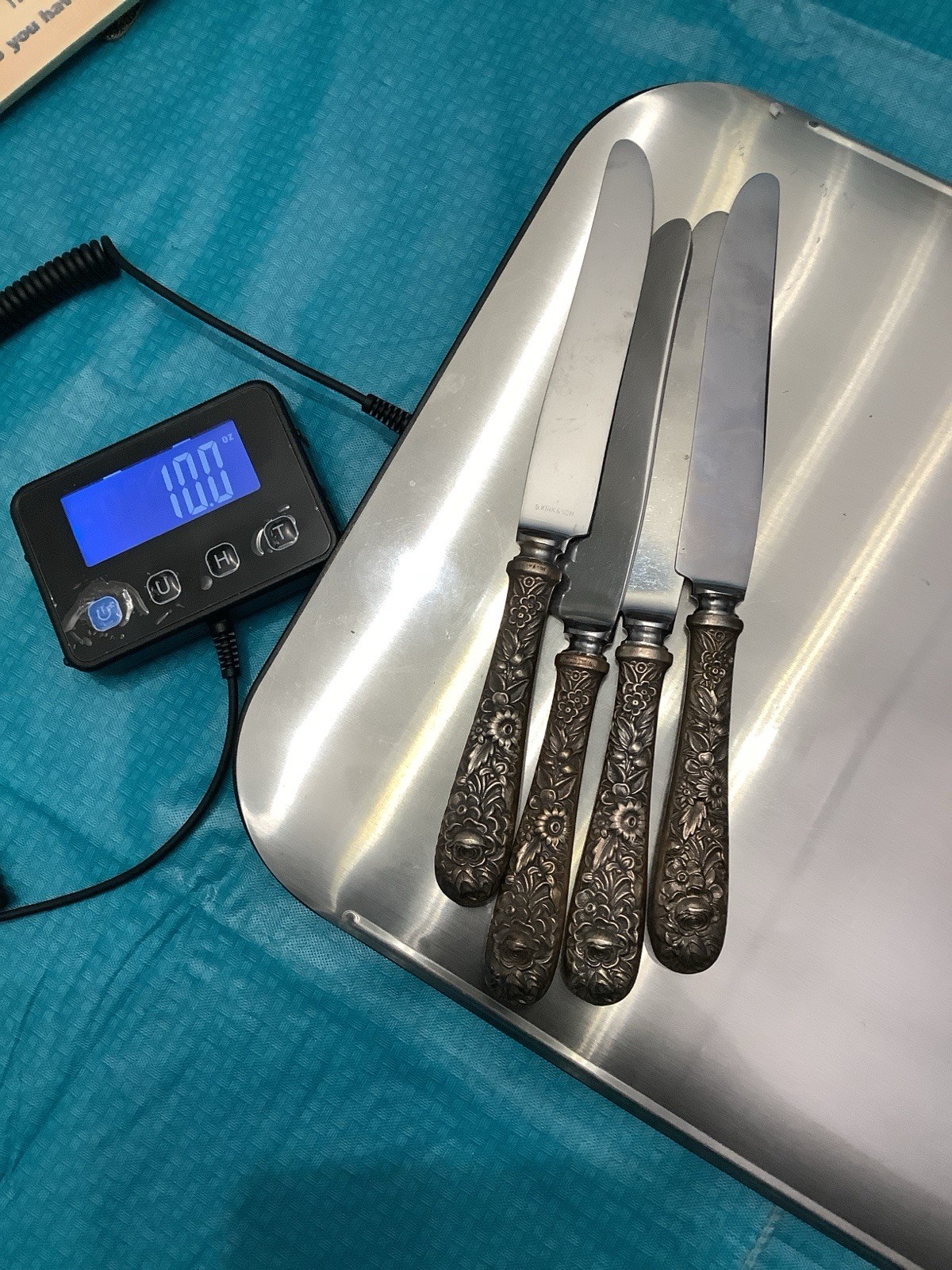 S Kirk & Son Resousse Sterling Hollow Handle Dinner Knife Set 4 No Mono