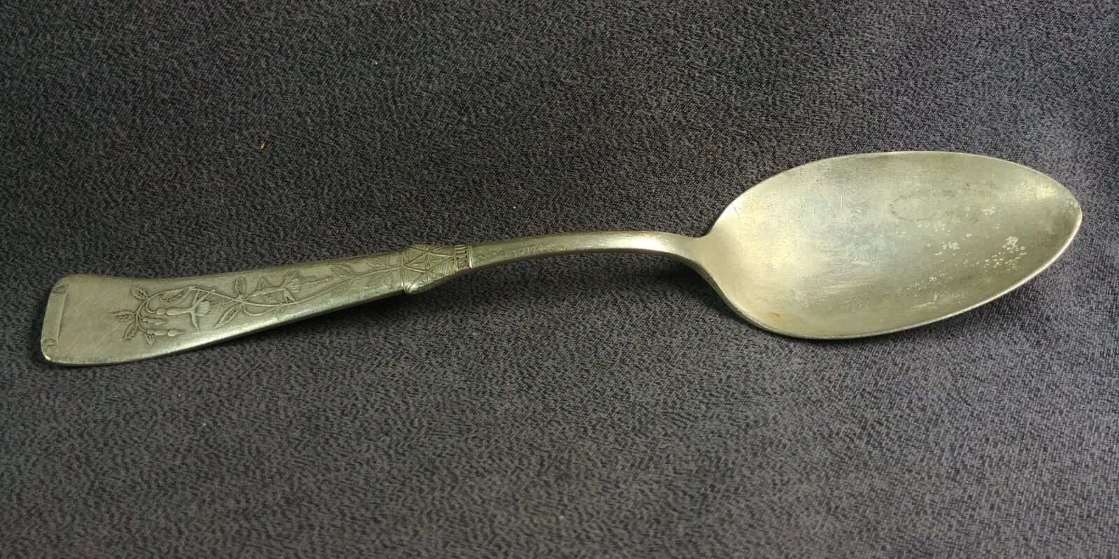 1880s Victorian Silverplate Crown Plate A1 Serving Spoon Fuchsia Flower Antique