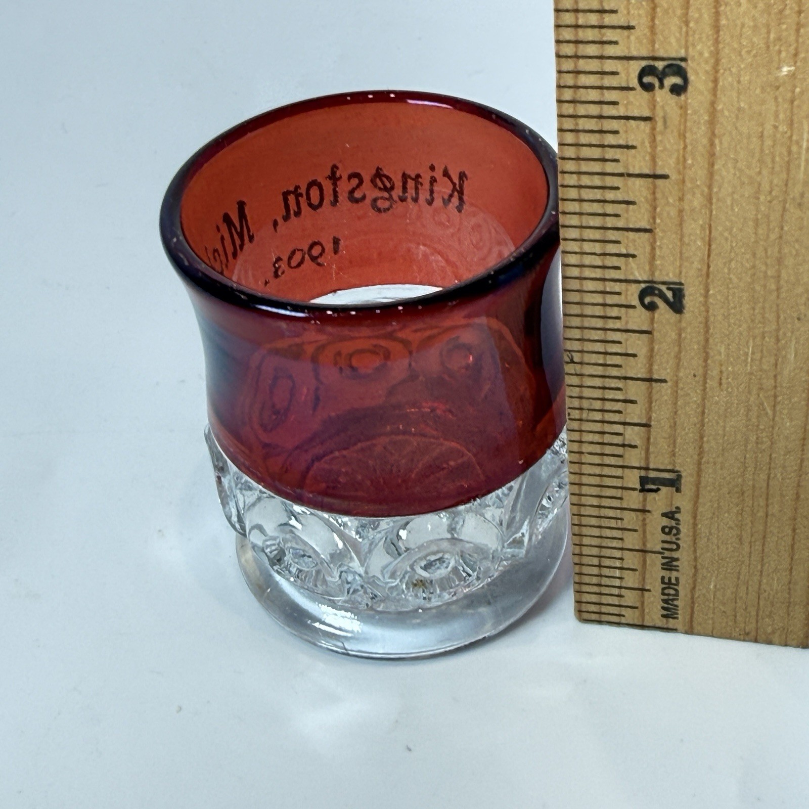 KINGSTON Michigan Antique 1901 Ruby Red Flash Souvenir Glass CUT GLASS SHOT CUP