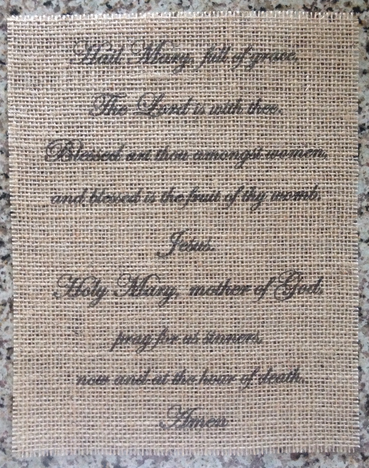 Primitive Burlap Hail Mary Prayer Banner Panel Appliqué Sign Catholic 8×10 Frame