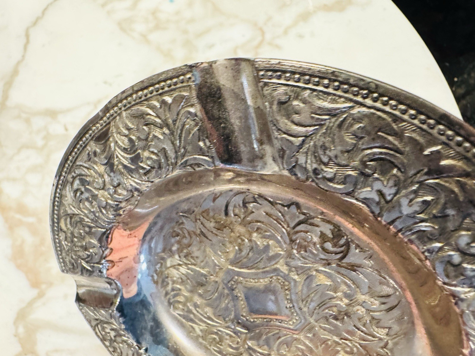 Repoussé Silver Plate Ashtray Dutch Style 5.5” Vintage 1930’s