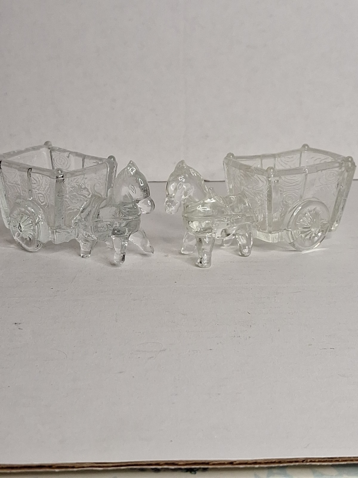 Vintage Jeanette Glass Donkey and Cart Toothpick Holders Lot Of 2 Set