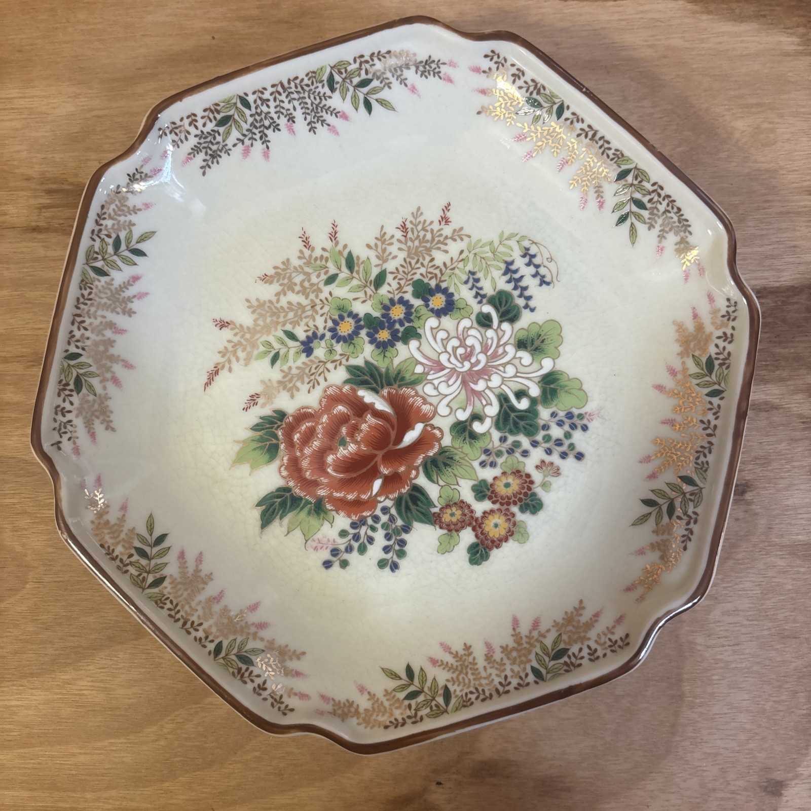 Vintage Japanese Hex Shaped Gold Leaf Plate