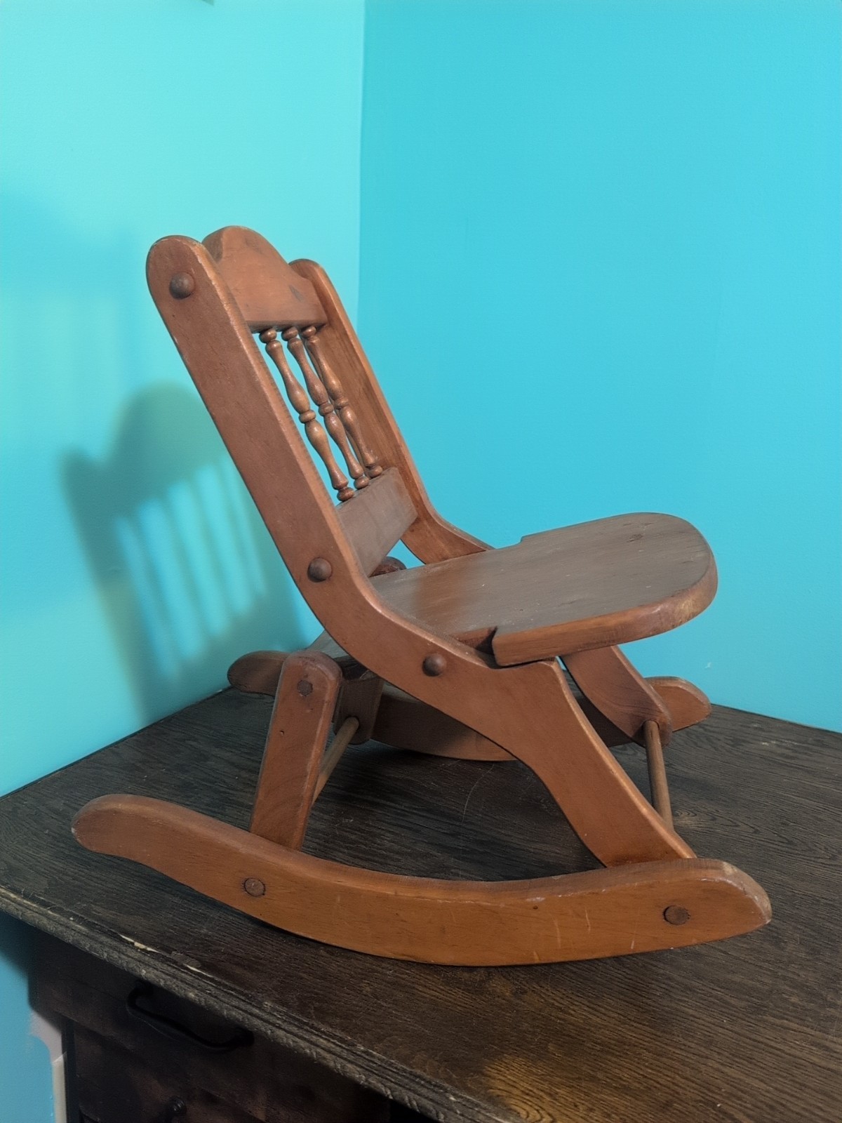 Vintage Wooden Baby Toddler Rocking Chair Foldable 18 Inches