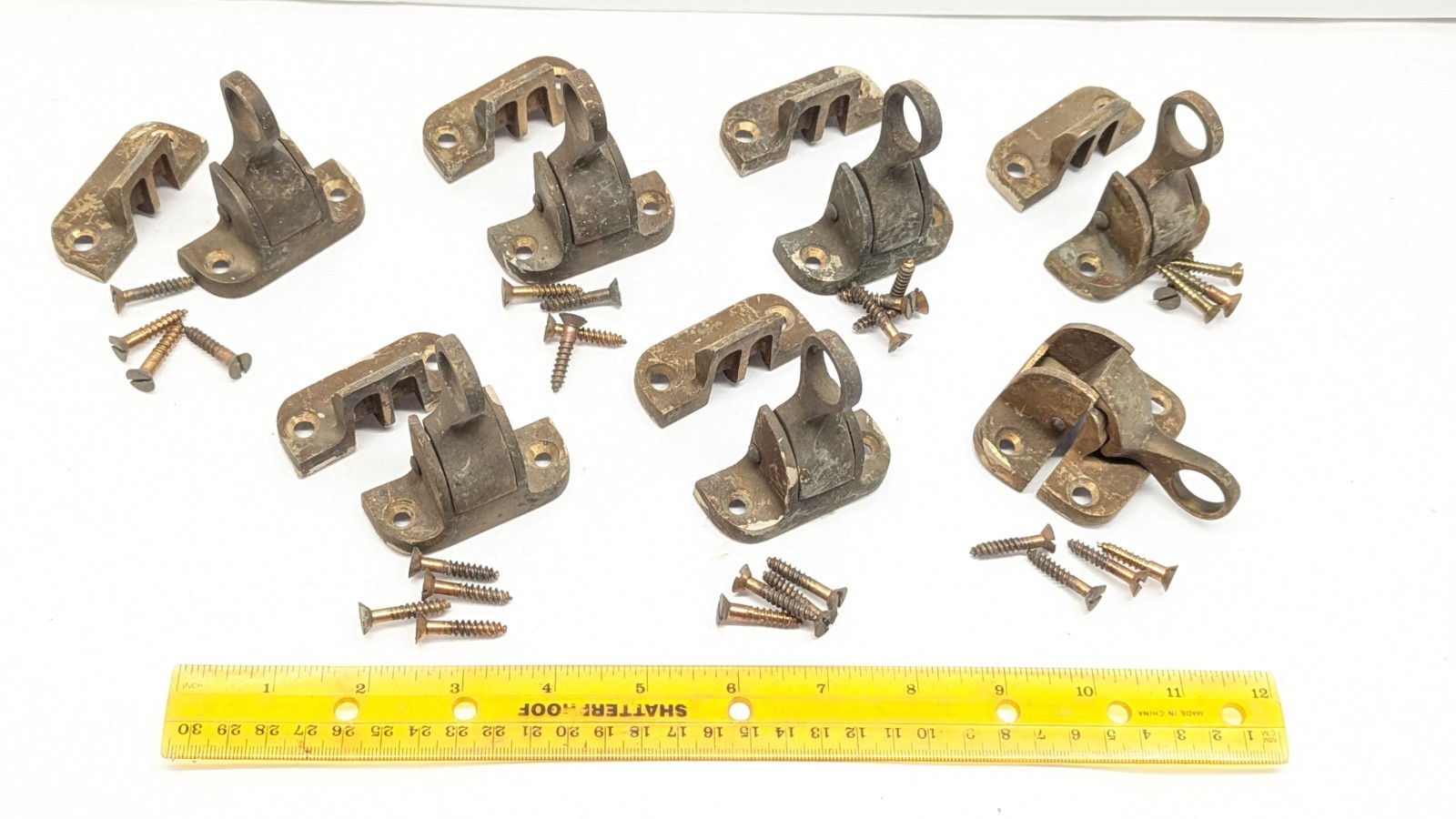 1910s 1920s Vintage Brass Handle Window Lock Set Ready to Install Lot Of 8