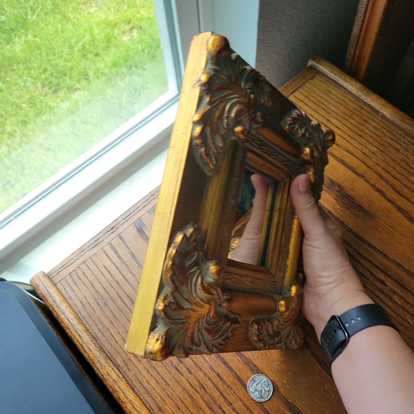 VTG Gold Ornate Wall Mirror Baroque Rococo Small Accent Gilt Composite Frame