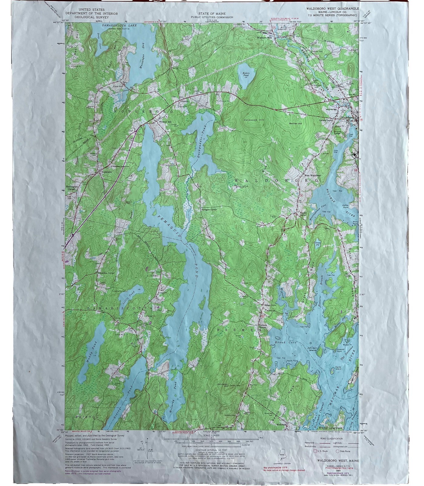Map Waldoboro West Maine USGS 1979 Topographic Vintage Geo 1:24000 27×22″ TOPO13