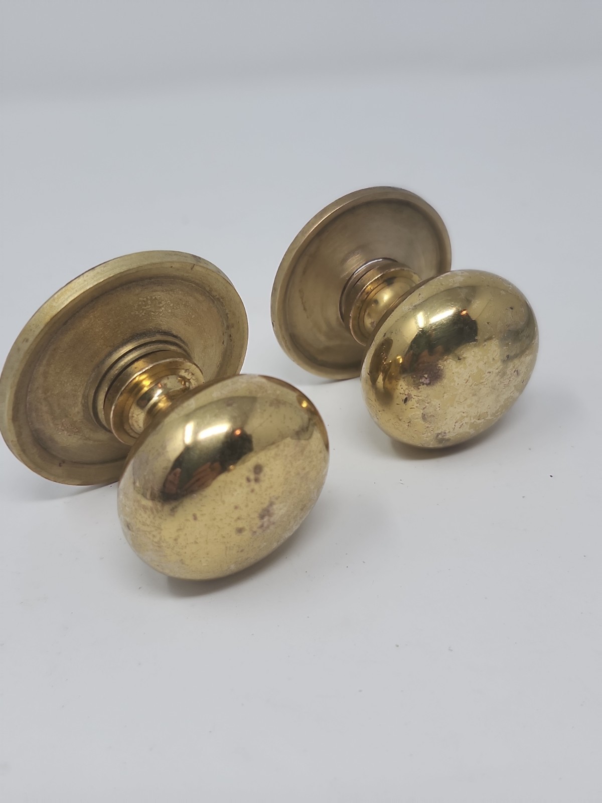 Antique Brass Set of Two Round Golden Drawer Pull Drop Knob Circular Knobs Retro