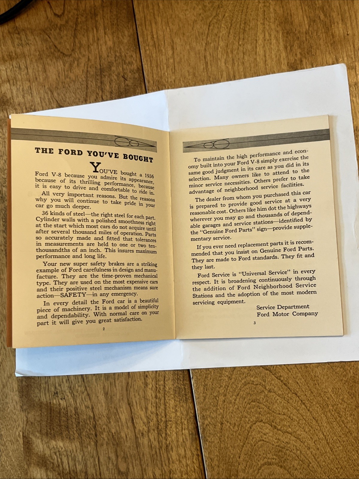 Original 1936 Ford V8 Car Reference Book Owner Manual Vintage Ford Motor Company