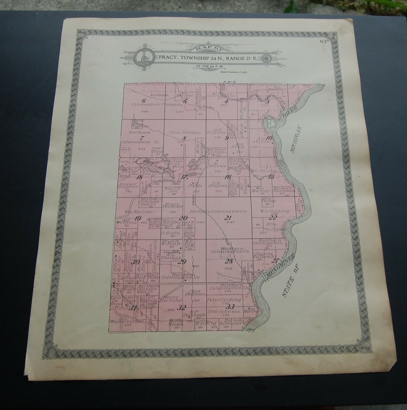 1912 Platt Map of Marinette County WI T 34N R 21E & T 35N R 21E