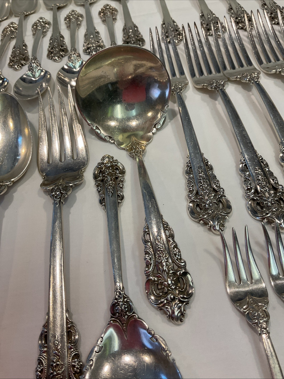 93pc Wallace Sterling Silver Grande Baroque Flatware 10 Person Service + More