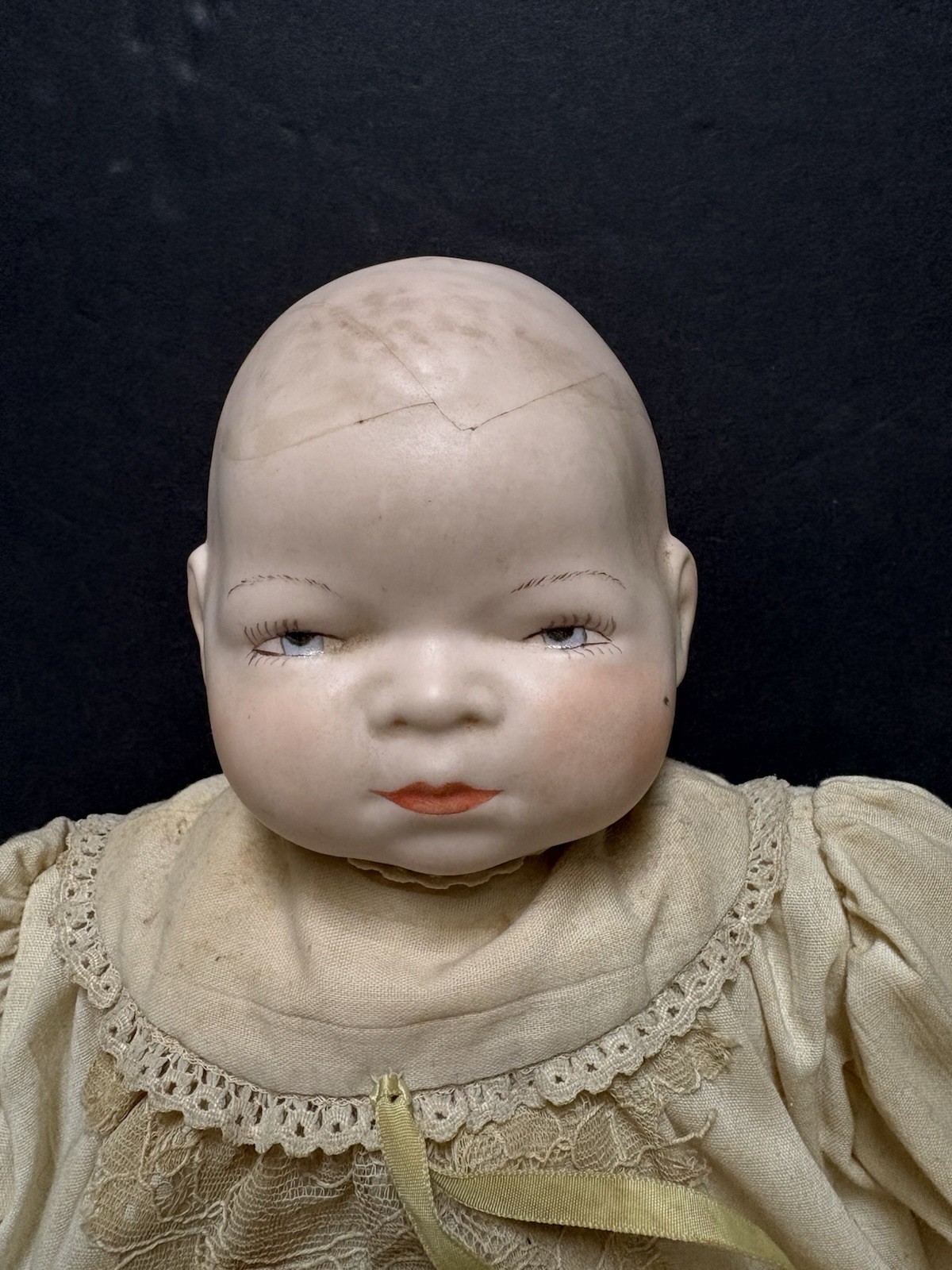 Antique 1920s Doll 18” Composition Bisque-Original Silk Christening Gown/Bonnet