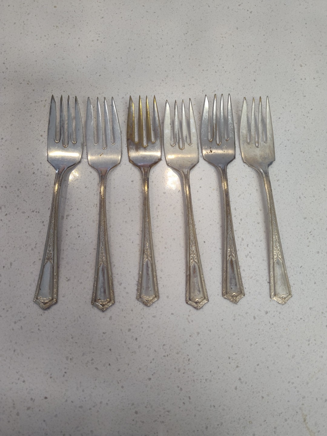 Puritan Silver Company 1933 Caroline Salad Fork Set of 6 Vintage Silver Plate