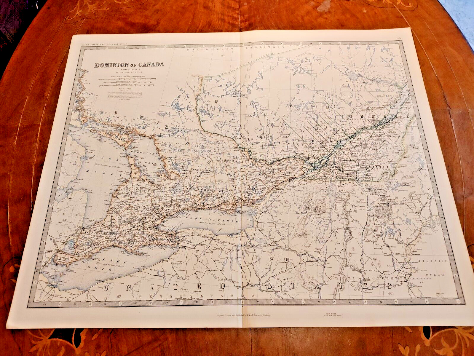 c1879 Large Antique Map K. Johnston General Atlas Dominion Canada Western Colour